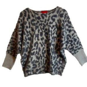 JENNIFER LOPEZ SWEATER GRAY/BLACK LEOPARD FUR PRINTED MOB WIFE SIZE L
